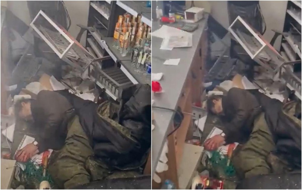 FOTO // Soldat rus, găsit mort de beat, după ce a consumat tot ce şi-a dorit dintr-un magazin